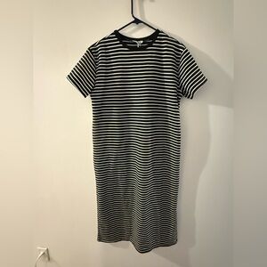 Polagram Black and White Striped Midi Dress